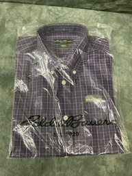 168 Vintage Eddie Bauer Purple Plaid Long Sleeve Button Up Size Medium