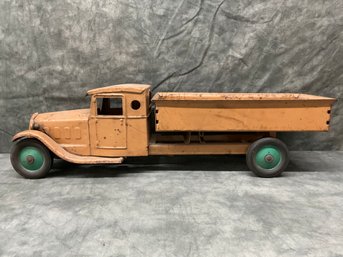 169 Vintage Pressed Steel Tan Brown Dump Truck Toy