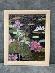 178 Stained Glass Pound Lilly Dragonfly Framed Window Wall Hanging