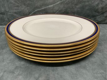 187 Set Of Six Lenox Gold And Blue Rimmed Porcelain Plates