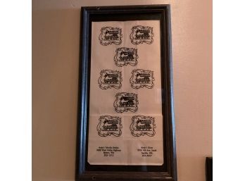 Vintage Framed  Original Andy's  Diner 'To Go Bag '  4th Ave South Train Cars