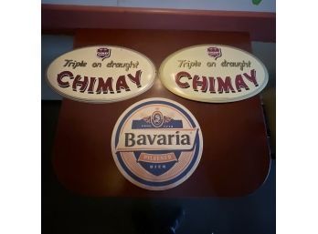 Vintage Lot Of 3 Beer Signs Chimay X2/ Bavaria X1