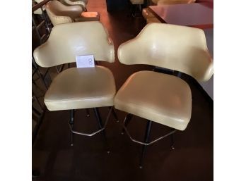 Vintage  60s West 5  Swivel  Pale Yellow Tall Bar Stools  Pair (2) Set #8