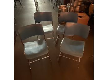 Vintage Set Of 4 /70s Pale Blue David Rowland Metal Chairs