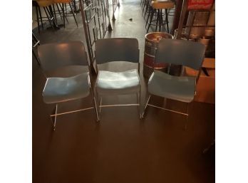 Vintage Set Of 3 /70s Pale Blue David Rowland Metal Chairs