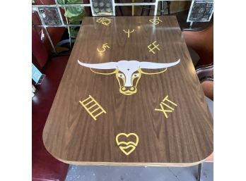 Vintage 50s 60s Western Branding Formica Longhorn BBQ Diner Table #023 Square Base