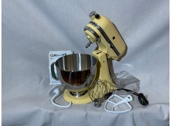 (K12) Newer Pale Yellow Kitchen Aid Mixer With Some Attachments