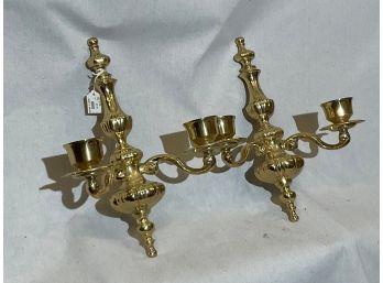 (K18)  Pair Brass Wall Hanging Candle Holders Made In India