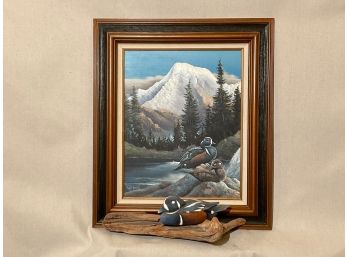 (MC64) Keith Warrick ' Mt Baker Harlequins' Oil Painting W/ 3D Duck Frame Signed