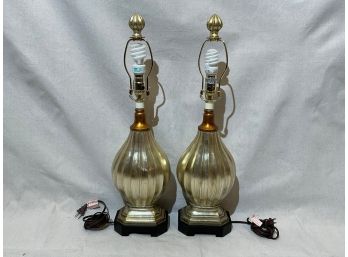 (MC79) Pair Of Gold Designer Table Lamps W/ Base