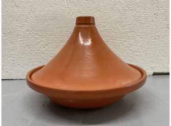 104 Vintage Portuguese Orange Polished Clay Tagine 13'