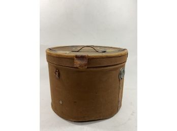 088 Antique Large Canvas Hat Box With Antique Paper Label Stickers