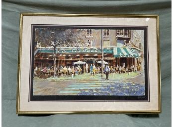 Aldo Luongo Original Signed Artwork Mixed Media 'Cafe Street Scene' (#0074)