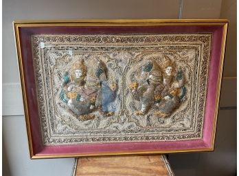 Gold Embroidered Thai Banner Framed Artwork (#046)