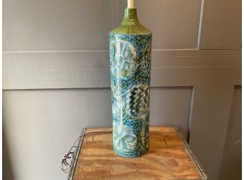 Vintage 1960s Italian Pottery Lamp Blue Floral Design (#108)