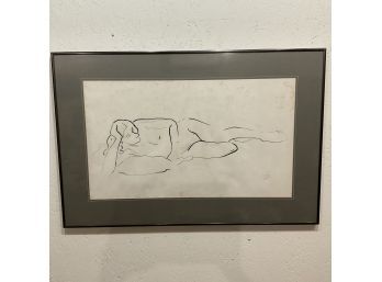 Signed Black And White Drawing Of Woman Lying Down Framed (#25)