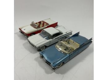 Lot Of 3 Classic Cars, Die Cast Frank Mint Models Cadillac, Impala, Ford Fairlane 500 (shipping)