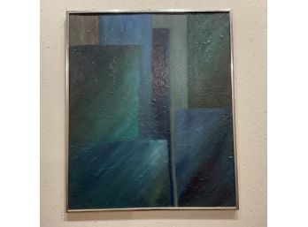 1966 John Hughey Oil On Gesso Texture Blue Painting (#23)