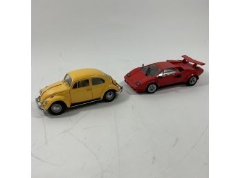 Lot Of 2 Classic Cars Franklin Mint Die Cast Volkswagon Beetle, Lamborghini Countach (Shipping)