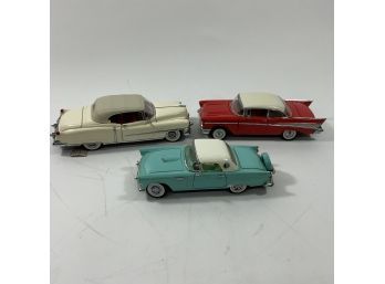 Lot Of 3 Classic Cars Models  Die Cast, Franklin Mint Ford Thunderbird , Bel Air, Cadillac Eldorado (Shipping)