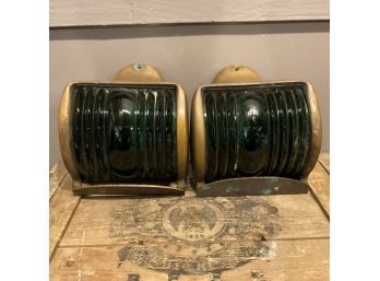 Pair Of Antique Brass/ Glass Ships Nautical Lights , Needs Rewire (Shipping)