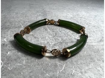 Vintage Chinese Jade And Gold Plated Bracelet Stamped (Shipping)