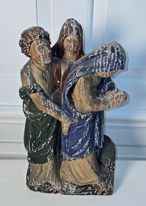 Antique Carved Wood & Painted Sculpture From Senlis, France