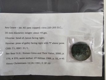 Roman Coin Circa 220-205 B.C.