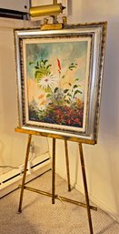 Signed Vintage Floral Oil Painting On Decorative Easel