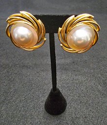 Mabe Pearl & 14k Gold Earrings