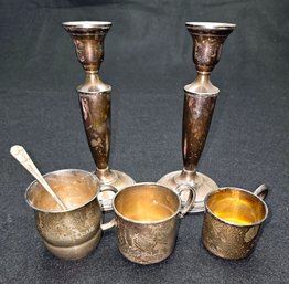 Sterling Silver Lot: Cups & Candlesticks