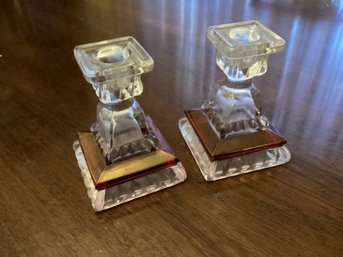 Pair Of Ruby Red Flashed Candlesticks