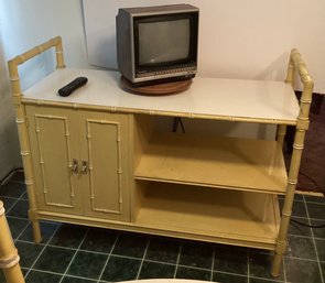 Vintage Yellow Bamboo Edge Cabinet With Shelves