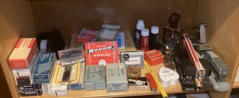 Contents Of Shelf Vintage Office Supplies