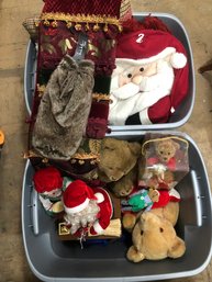 Two Totes Full Of Holiday Stuffies, Stockings And More