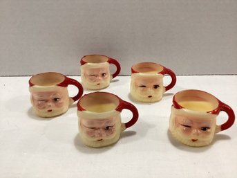 Set Of Five Miniature Plastic Winking Santa Mugs