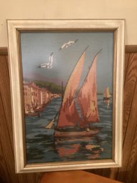 Framed Sailboat Needlework