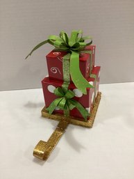 Whimsical Metal Gift Box Stocking Holder