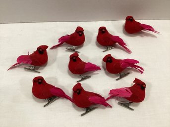 Flocked/velvet Clip On Cardinals