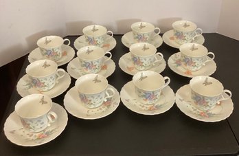 Set Of 12 Vintage Mikasa Japan Something Blue Teacups & Saucers