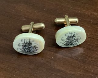 Pair Of Scrimshaw Clipper Ship Cufflinks