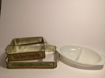 Vintage Pyrex Pan Holders & Divided Dish