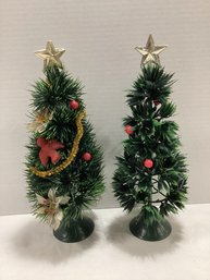 Pair Of Vintage Plastic Christmas Trees