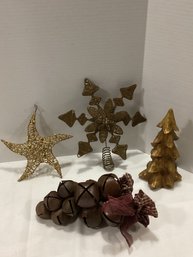 Gold Tones Christmas Decor Incl. Grape Cluster Bells