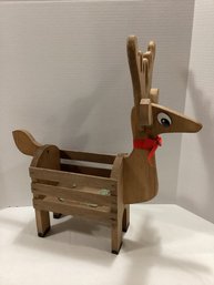 Wooden Reindeer Slatted Basket 22x21