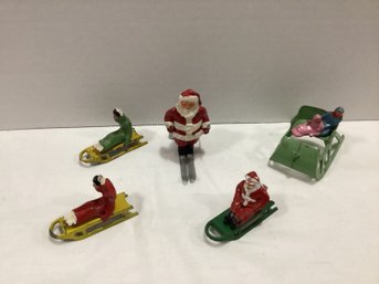 Vintage Santa & Sledding Lead/ Metal Figures