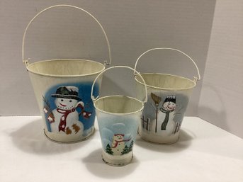 Set Of Decorative Snowman Nesting Buckets