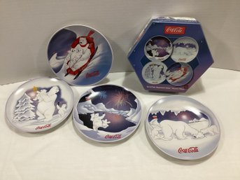 Set Of Four Coca Cola Polar Bear Plates With Box