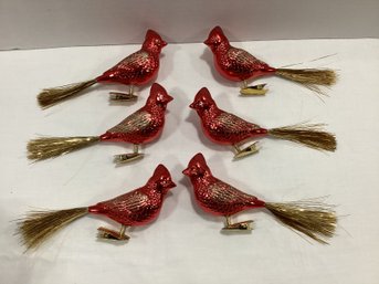 Set Of 6 Vintage Cardinal Clip Ornaments