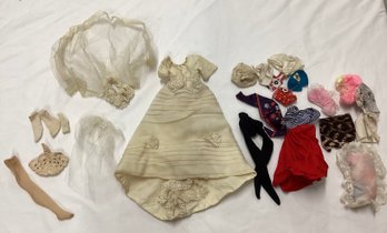 Vintage Barbie Wedding Dress With Veil & Other Doll Clothes